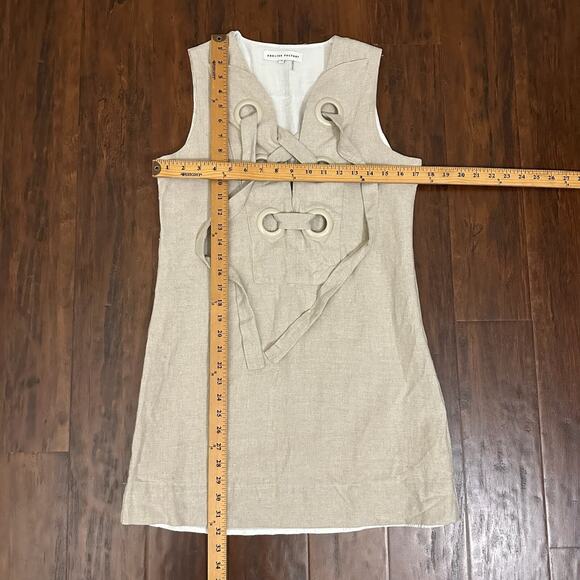 ENGLISH FACTORY Lace Up Mini Dress Sand Beige Sleeveless Linen Cotton - Picture 14 of 14